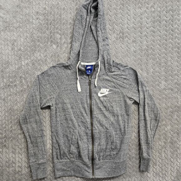 Nike Gym Vintage Full Zip Hoodie Jacket Just‎ Do It 883729 Women’s Small Gray - Picture 1 of 8